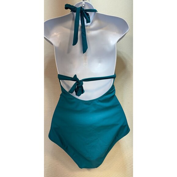 CUPSHE Women's One Piece Swimsuit Deep V Neck Size Large Teel Blue Bathing Suit - Picture 2 of 13